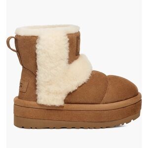 UGG Tan and Cream Shearling Platform Boots